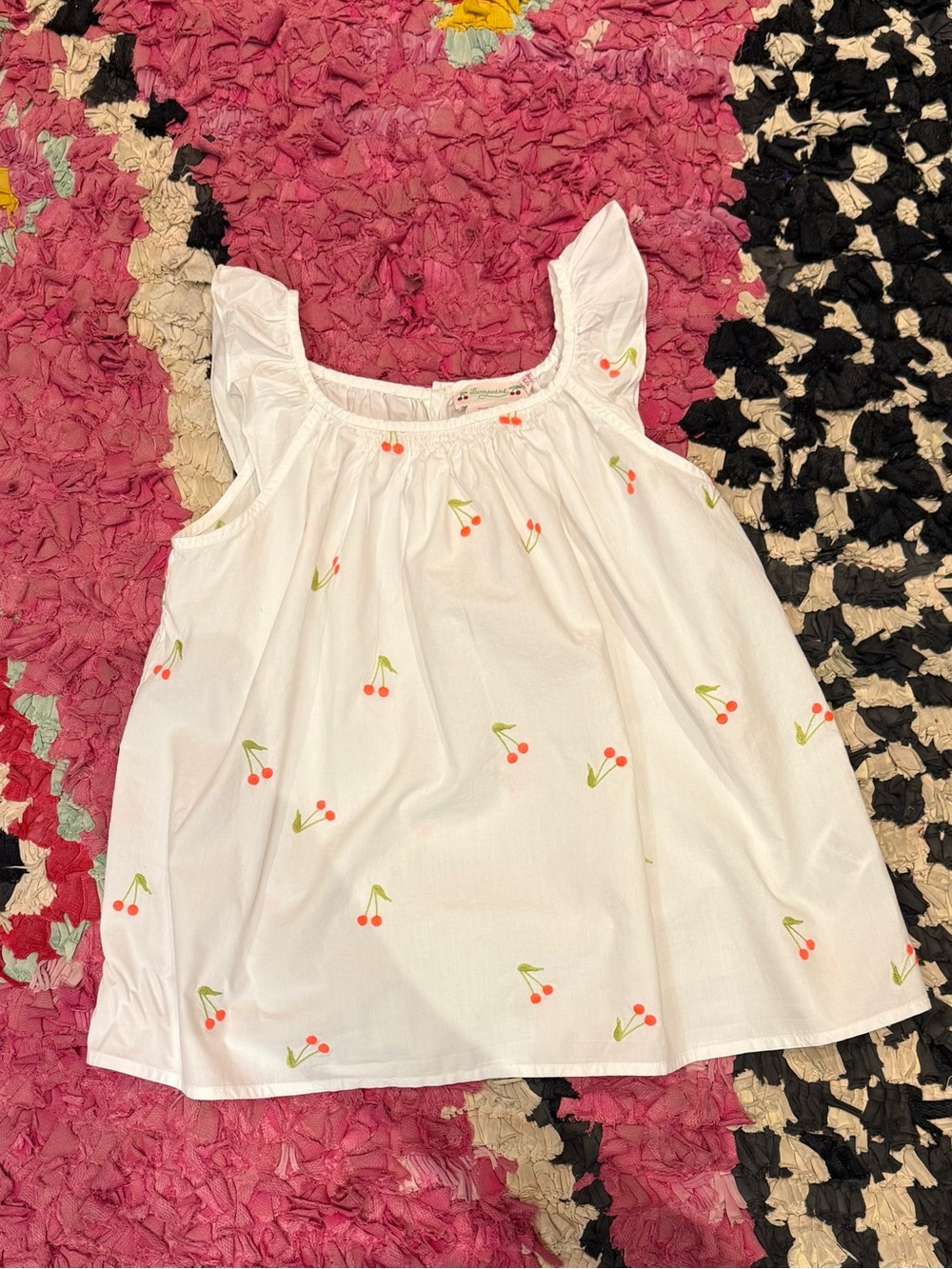 Bonpoint White Cotton Camisole with Cherry Motif